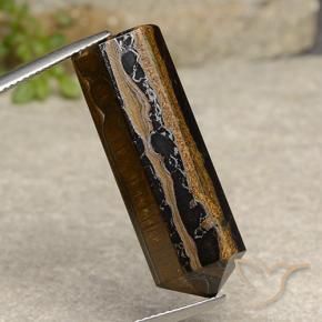 32.91カラットの天然ウォームブラウンタイガーズアイ、ファンシーシェイプ、オペーク