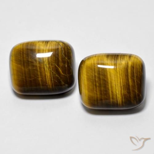 18.15カラットの天然ゴールデンブラウンTiger's Eye（14×11.8 mm・クッションカット）