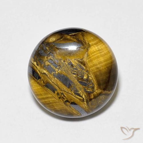 7.30ct 天然 黄色がかったブラウン タイガーズアイ, ラウンド, オペーク