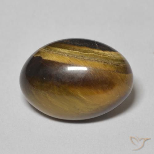 6.16ct 天然 黄色がかったブラウン タイガーズアイ, 楕円形, オペーク