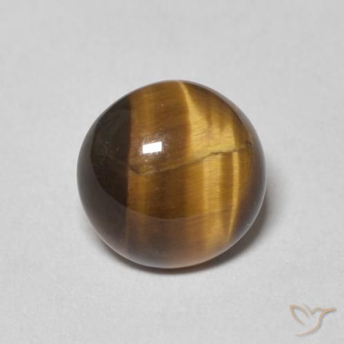 1.64ct 天然 黄色がかったブラウン タイガーズアイ, ラウンド, オペーク