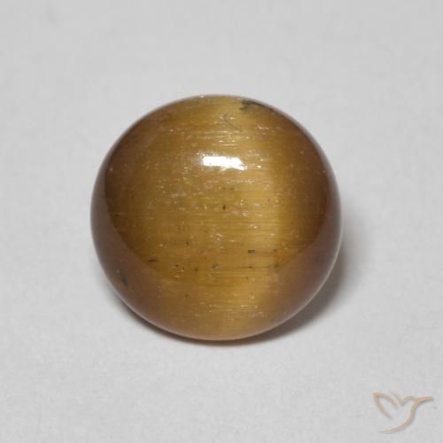 1.54ct 天然 黄色がかったブラウン タイガーズアイ, ラウンド, オペーク
