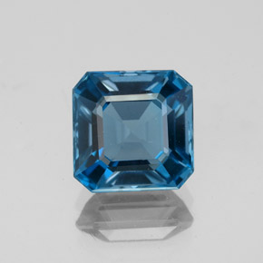 3.10カラットの天然ロンドンブルートパーズ（8.2×8.1 mm・エメラルドカット）