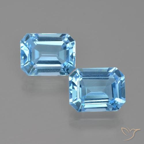 5.30カラットの天然スカイブルートパーズ（9.1×7.1 mm・エメラルドカット）