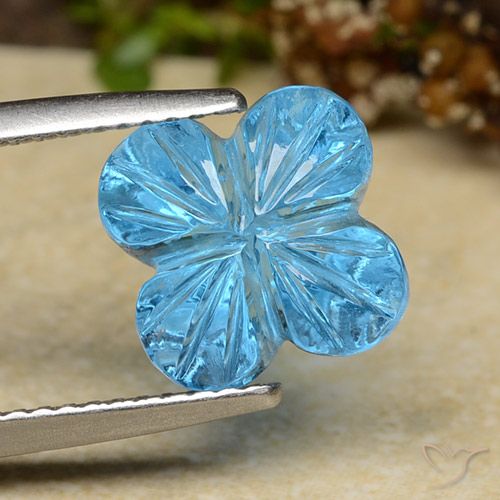 6.04ct 天然 スイスブルー トパーズ, フラワーカット, 透明