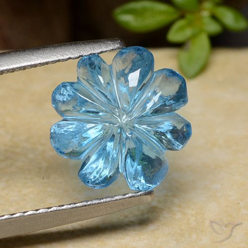4.08ct 天然 スイスブルー トパーズ, フラワーカット, 透明