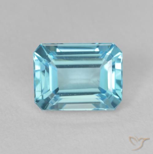 2.00ct 天然 薄いスカイブルー トパーズ, エメラルドカット, VVS