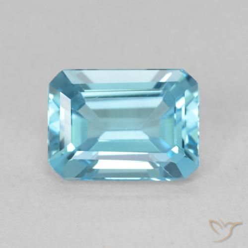 1.82ct 天然 薄い緑がかった青 トパーズ, エメラルドカット, VVS