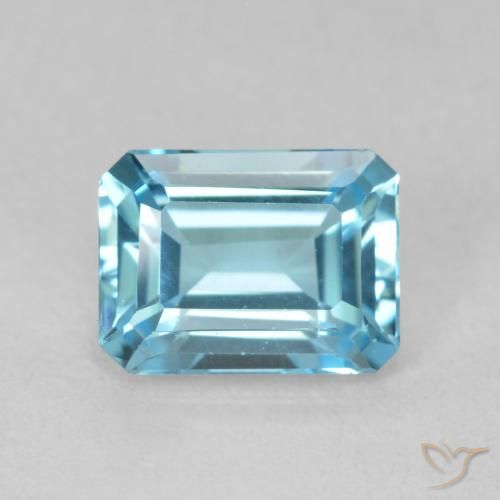 1.80ct 天然 ベイビーブルー トパーズ, エメラルドカット, VVS