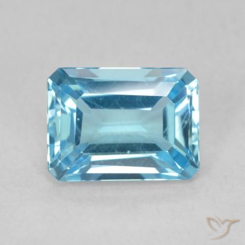 2.00ct 天然 スイスブルー トパーズ, エメラルドカット, VVS