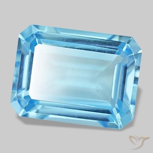14.58カラットの天然スイスブルートパーズ（16.1×12 mm・エメラルドカット）