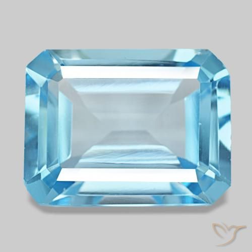 13.53カラットの天然スイスブルートパーズ（15.6×12 mm・エメラルドカット）