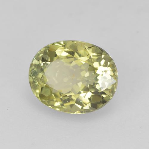 1.25カラットの天然Light Greenish Yellow トルマリン（7.6×6.1 mm・オーバルカット）