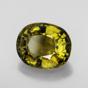 6.97カラットの天然緑がかったゴールドトルマリン（12.9×10.7 mm・オーバルカット）