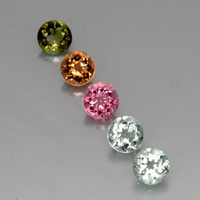 カラットの天然マルチカラートルマリン（4.88 mm・ラウンドカット）