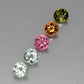 カラットの天然マルチカラートルマリン（4.88 mm・ラウンドカット）