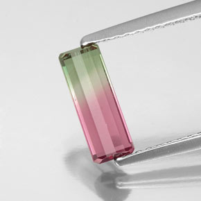 0.99カラットの天然バイカラートルマリン（9.5×3.5 mm・エメラルドカット）