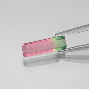 0.74カラットの天然バイカラートルマリン（10.3×3.3 mm・エメラルドカット）