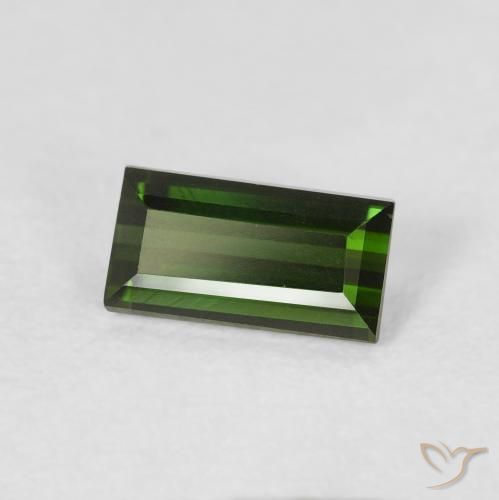 0.95カラットの天然ウォームグリーントルマリン、バゲット、VVS