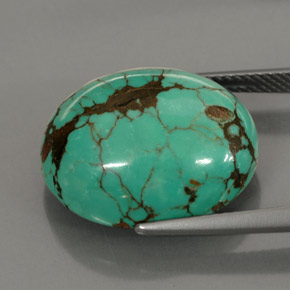 15.63カラットの天然ブルーグリーンターコイズ（18.5×15.3 mm・オーバルカット）
