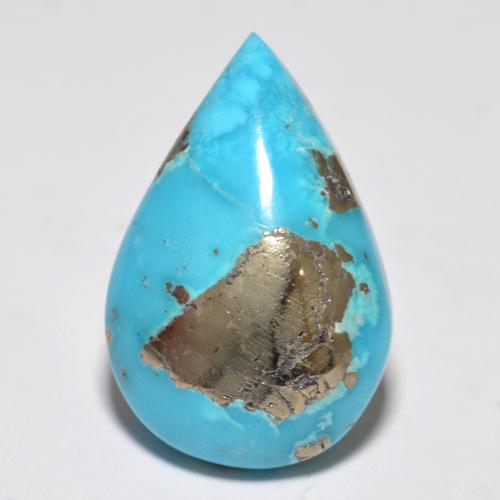 12.80カラットの天然緑がかった青ターコイズ（20.3×13.6 mm・洋梨の形）