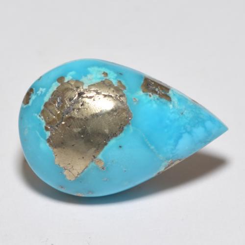 12.80カラットの天然緑がかった青ターコイズ（20.3×13.6 mm・洋梨の形）