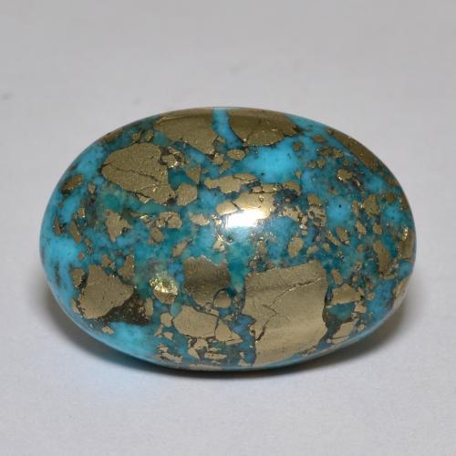 17.42カラットの天然ダークグリーンがかったブルーターコイズ（19.4×13.6 mm・オーバルカット）