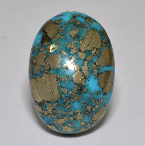 17.42カラットの天然ダークグリーンがかったブルーターコイズ（19.4×13.6 mm・オーバルカット）