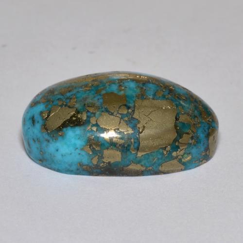 17.42カラットの天然ダークグリーンがかったブルーターコイズ（19.4×13.6 mm・オーバルカット）