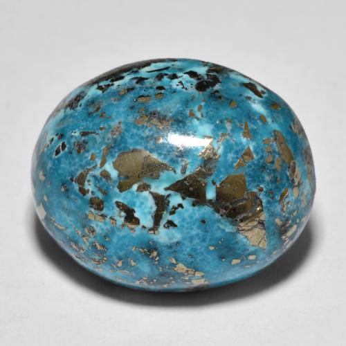 31.67カラットの天然ダークグリーンがかったブルーターコイズ（20.7×16.9 mm・オーバルカット）
