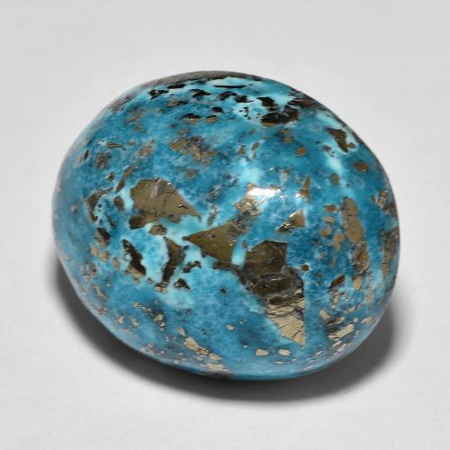 31.67カラットの天然ダークグリーンがかったブルーターコイズ（20.7×16.9 mm・オーバルカット）