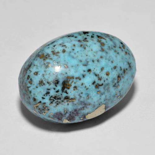 15.80カラットの天然ミディアム緑がかった青ターコイズ（19.4×13.9 mm・オーバルカット）