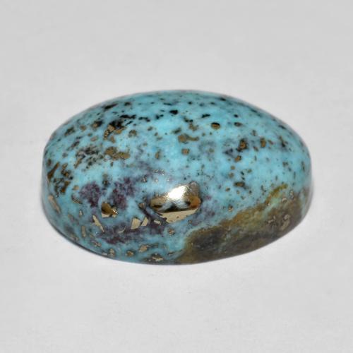 15.80カラットの天然ミディアム緑がかった青ターコイズ（19.4×13.9 mm・オーバルカット）