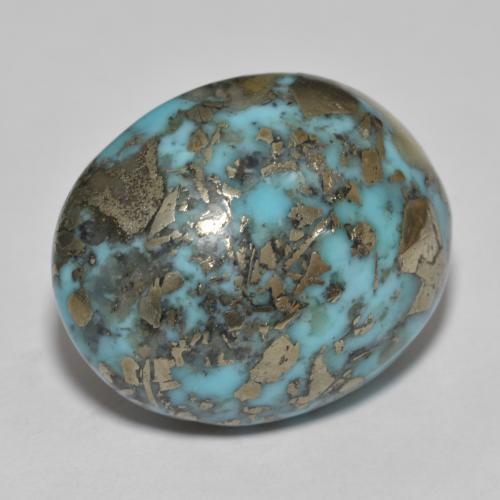 31.45カラットの天然緑がかった青ターコイズ（21.3×17.4 mm・オーバルカット）