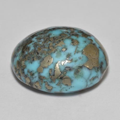 31.45カラットの天然緑がかった青ターコイズ（21.3×17.4 mm・オーバルカット）
