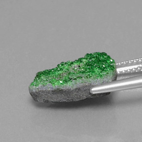 8.29カラットの天然グリーンウバロバイト ガーネットドゥルージー、ファンシーシェイプ、オペーク