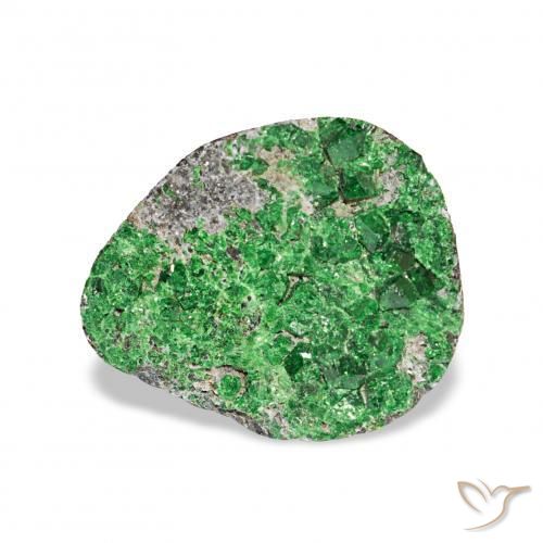 4.87カラットの天然ダークグリーンウバロバイト ガーネットドゥルージー、ファンシーシェイプ、オペーク