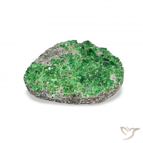 4.87カラットの天然ダークグリーンウバロバイト ガーネットドゥルージー、ファンシーシェイプ、オペーク