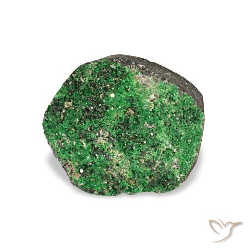 5.86カラットの天然ダークグリーンウバロバイト ガーネットドゥルージー、ファンシーシェイプ、オペーク