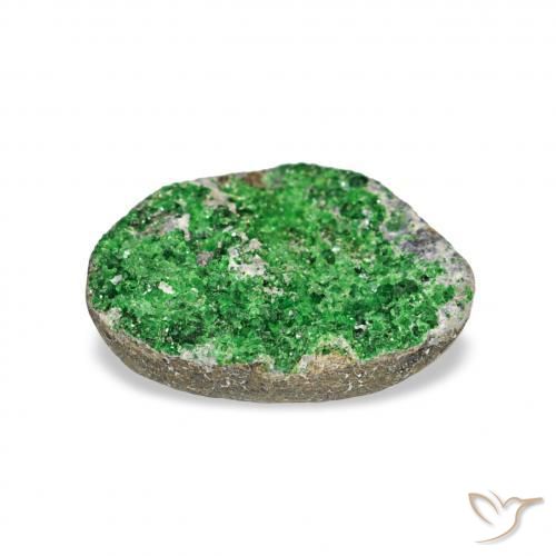 3.67カラットの天然ダークグリーンウバロバイト ガーネットドゥルージー、ファンシーシェイプ、オペーク