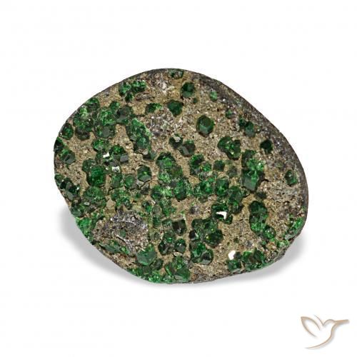 6.73カラットの天然グリーンウバロバイト ガーネットドゥルージー、ファンシーシェイプ、オペーク