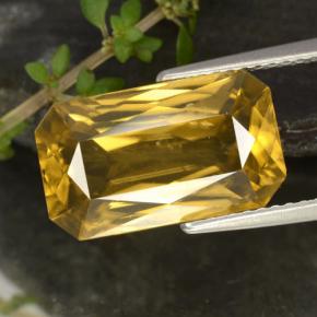 9.67カラットの天然ゴールデンイエロージルコン（14.5×8.6 mm・エメラルドカット）