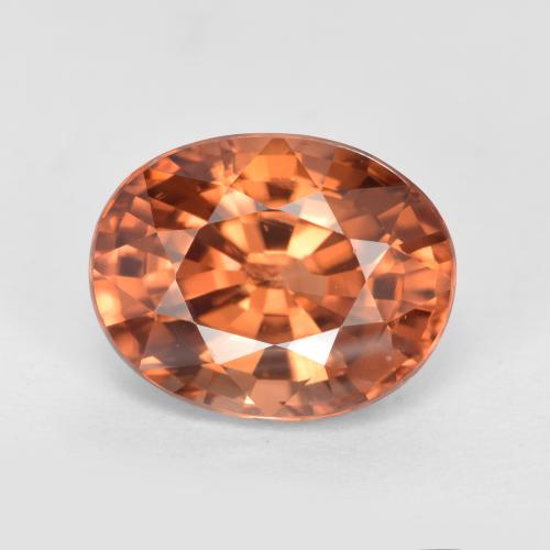 3.23カラットの天然深い赤みがかったオレンジジルコン（9.1×7.1 mm・オーバルカット）