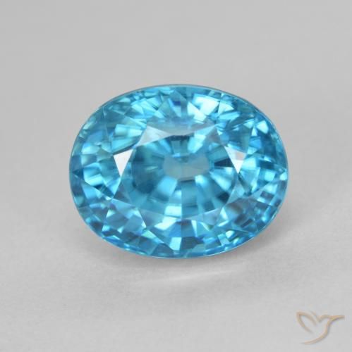 5.24ct 天然 エレクトリックアズールブルー ジルコン, 楕円形, VVS