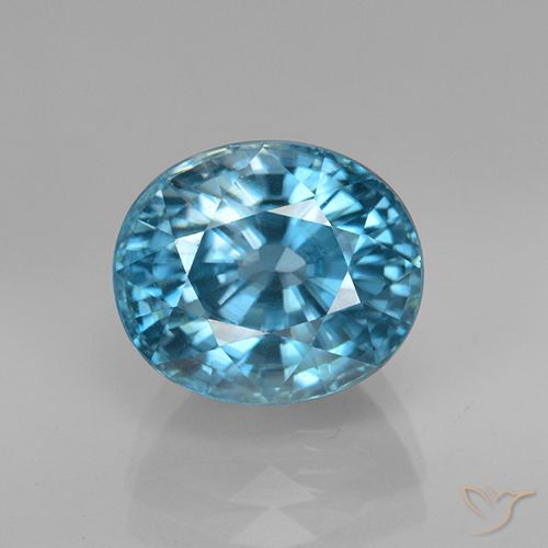 5.07ct 天然 濃いシルバーアクアブルー ジルコン, 楕円形, VVS