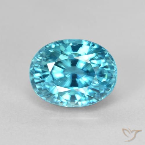 4.98ct 天然 緑がかったブルー ジルコン, 楕円形, VVS