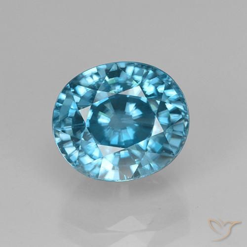 5.07ct 天然 濃いシルバーアクアブルー ジルコン, 楕円形, VVS