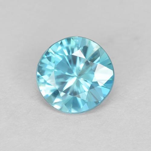 0.58カラットの天然明るい緑がかった青ジルコン（4.79 mm・ラウンドカット）