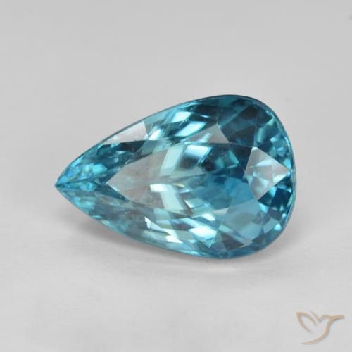 7.47ct 天然 濃いシルバーアクアブルー ジルコン, 洋梨の形, VVS-VS
