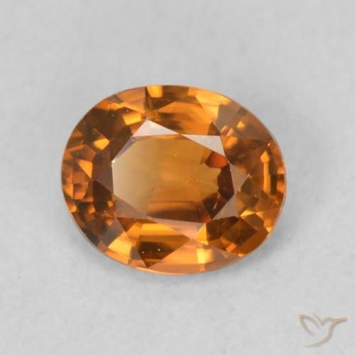 0.84カラットの天然Medium Dark-Orangeジルコン、楕円形、VVS-VS